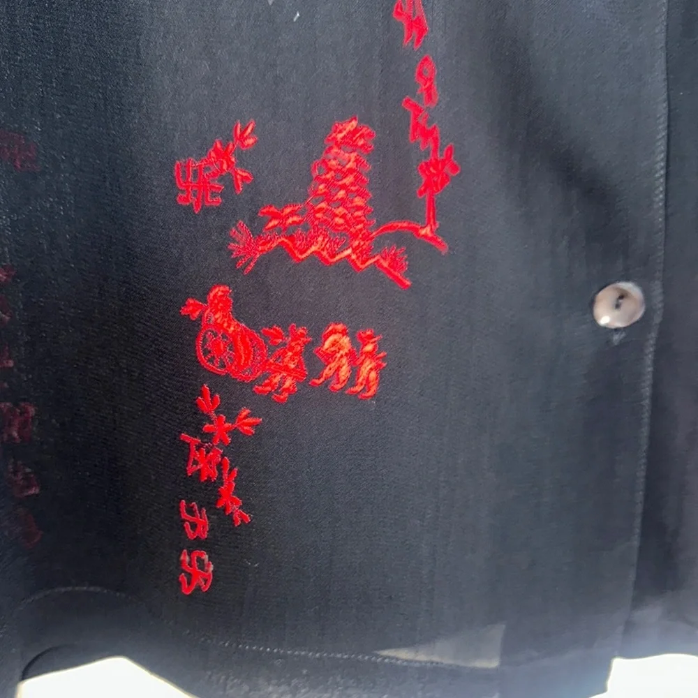 Black and Red Casual Button‎ Down Shirt with Abstract Patterns